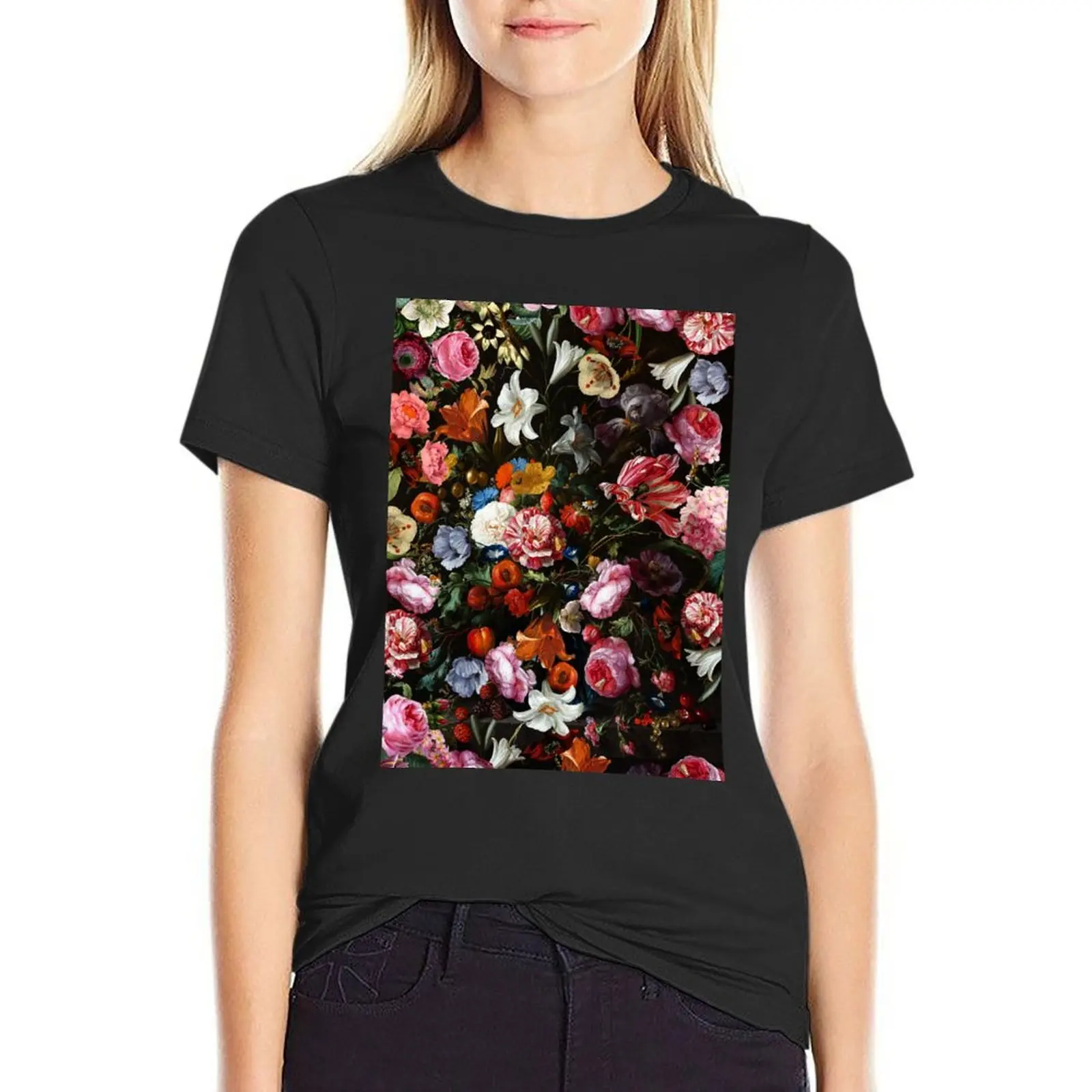 Dutch Vintage Botanical Flowers Midnight Garden T-Shirt new edition customs t-shirts for Women pack