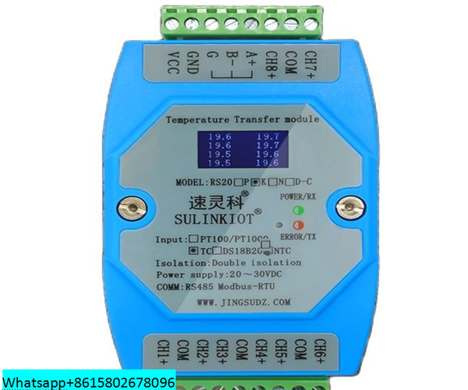 

8-channel K Thermocouple Temperature Transmitter RJETSBN Thermocouple Sensor to RS485 Module RS20K-C