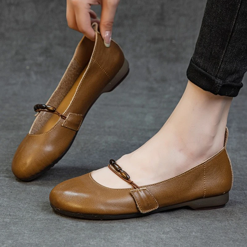 

Retro String Bead Decoration Ballet Flats Women Fashion Round Toe Sewing Designer Shoes Cozy Soft Sole Lightweight Casual Shoes