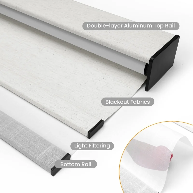 Custom Motorized Double Layer Roller Blinds Alexa Google Wifi Control Zigbee Motor USB Charge Smart Dual Roller Shade For Window