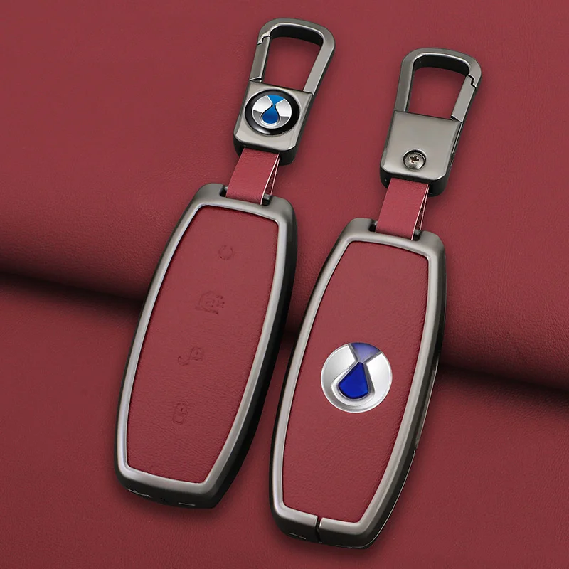 

Car Remote Key Case Cover Holder Shell For Denza D9 DM-i EV N7 N8 X 2022 2024 Zinc Alloy Leather Protector Keychain Accessories