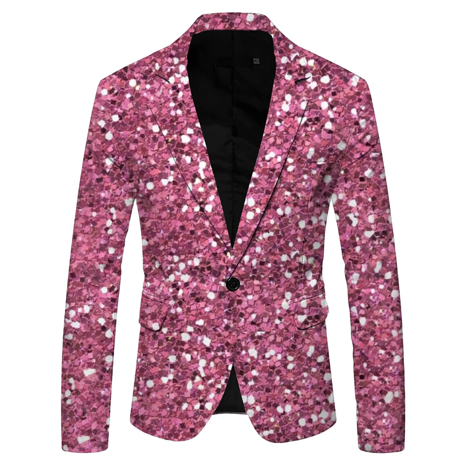 Men\'s 3d Sequin Glitter Fashionable Suit Jacket Pocket Lapel Single Button Suit Coat Slim Fit Party Formal Nightclub Blazer