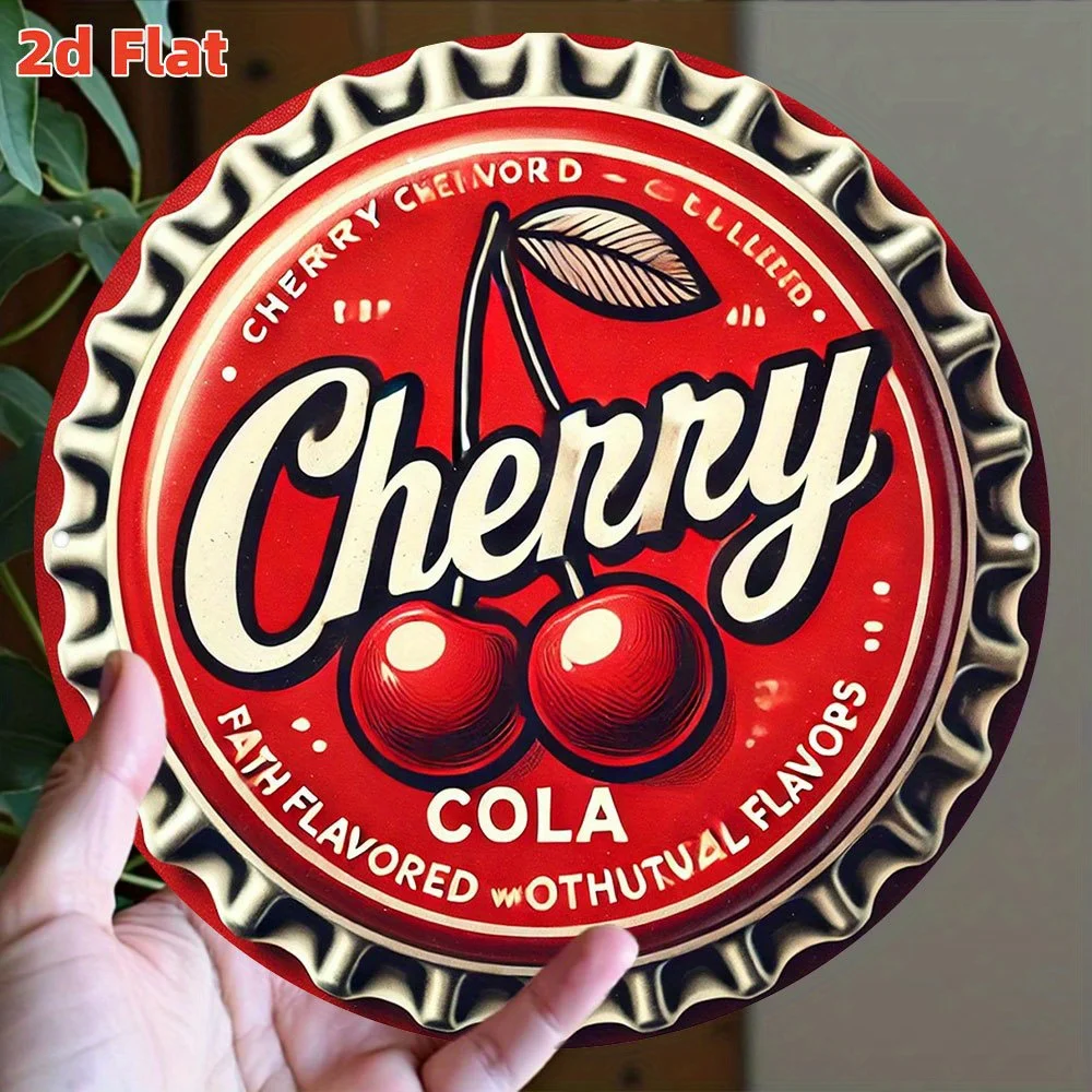 Decoración de tapa de botella de cola con diseño de cereza en 2D para una pieza de arte mural de cultura retro de refrescos / Elementos nostálgicos populares americanos