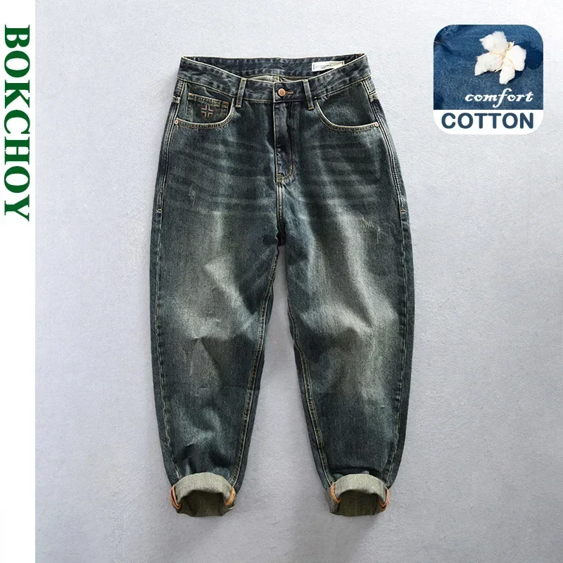 Jeans en velours épais pour hommes, coton doux lavé, jogging à fermeture éclair, vêtements rétro, printemps, automne, nouveau, fjK1027