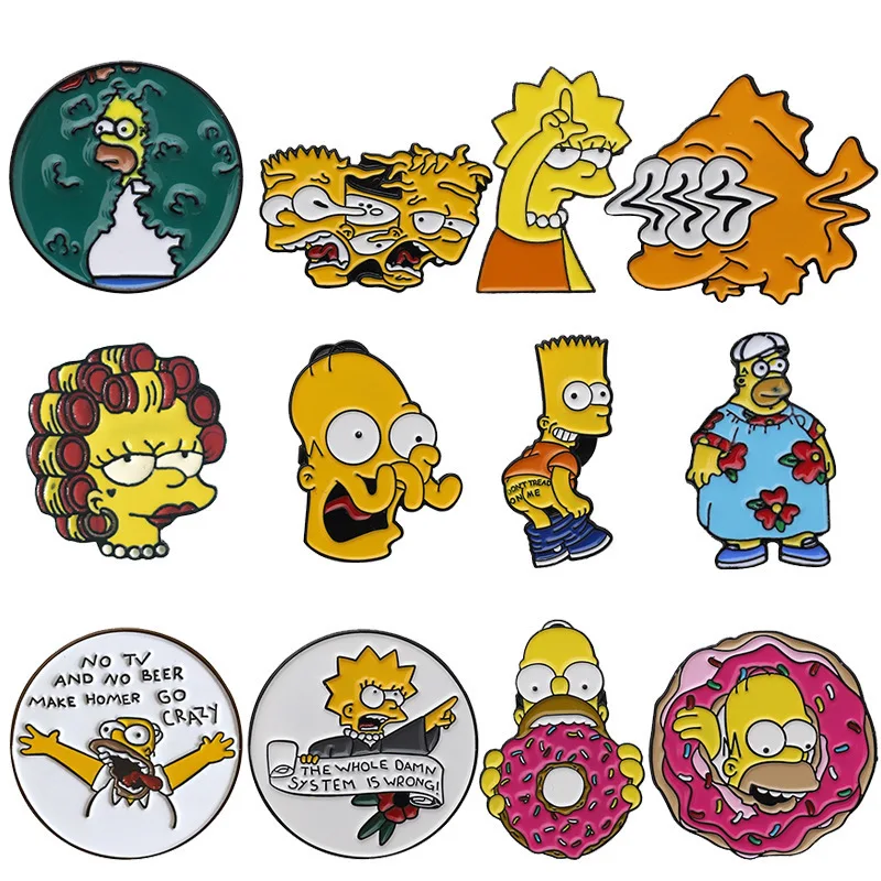 Hot Selling Simpsons Cartoon Brooch Anime Cute Metal Badges for Men and Women Backpacks Pins Clothing Decoration in Stock