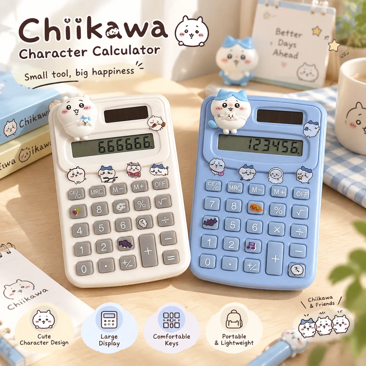 Cute Chiikawa Mini Calculator Small Portable Silent Student Exam School Learning Pocket Desk Calculator Kawaii Office Gift
