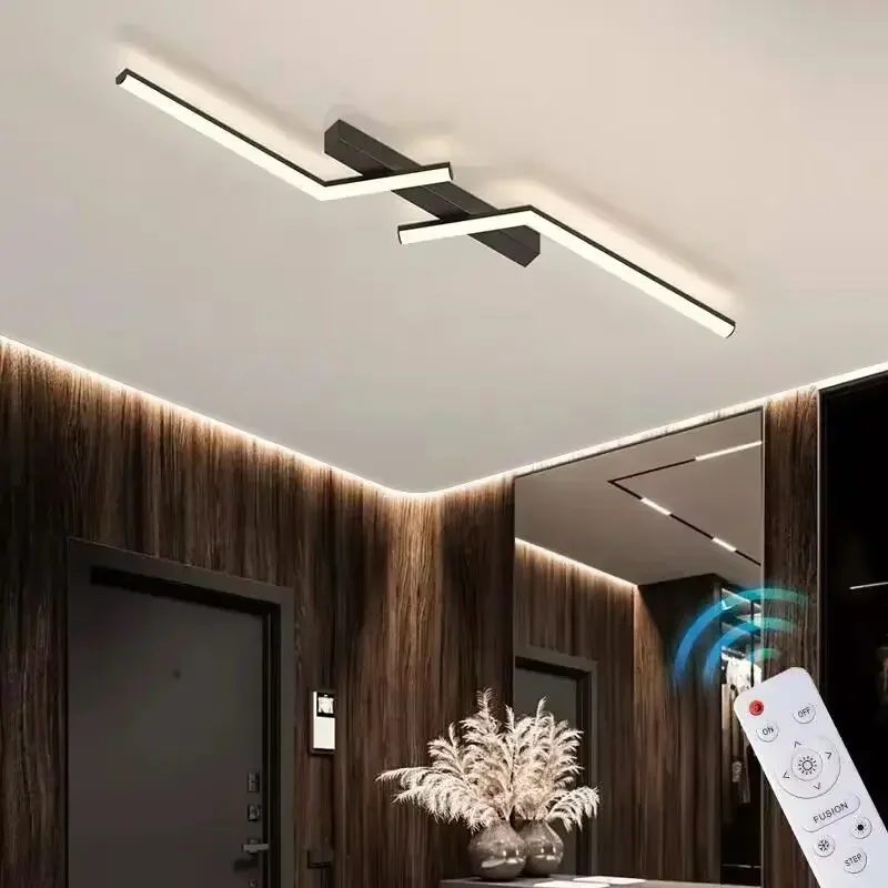 Moderna luz de teto LED com linha, sala de estar, sala de jantar, quarto principal, estudo luminária, ouro, preto, iluminação