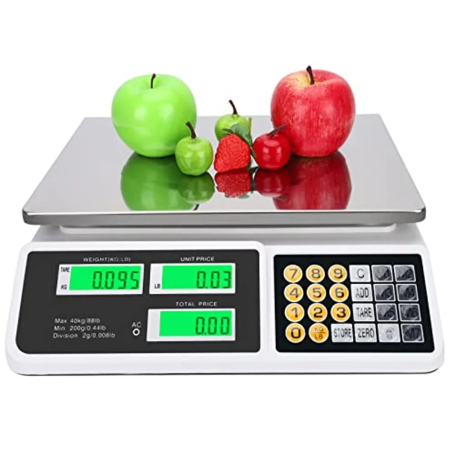 

Price Computing Scale 88lb/40kg LCD Digital Commercial Price Scale with Stainless Steel PlatformProduce Scale Food Scale for Fa
