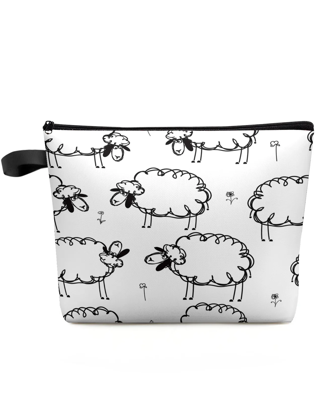 Sheep Stick Figure Funny Large Capacity Women Cosmetic Lipsticks Bag Pencil Case Travel Makeup Brushes Bag Organizer Bags