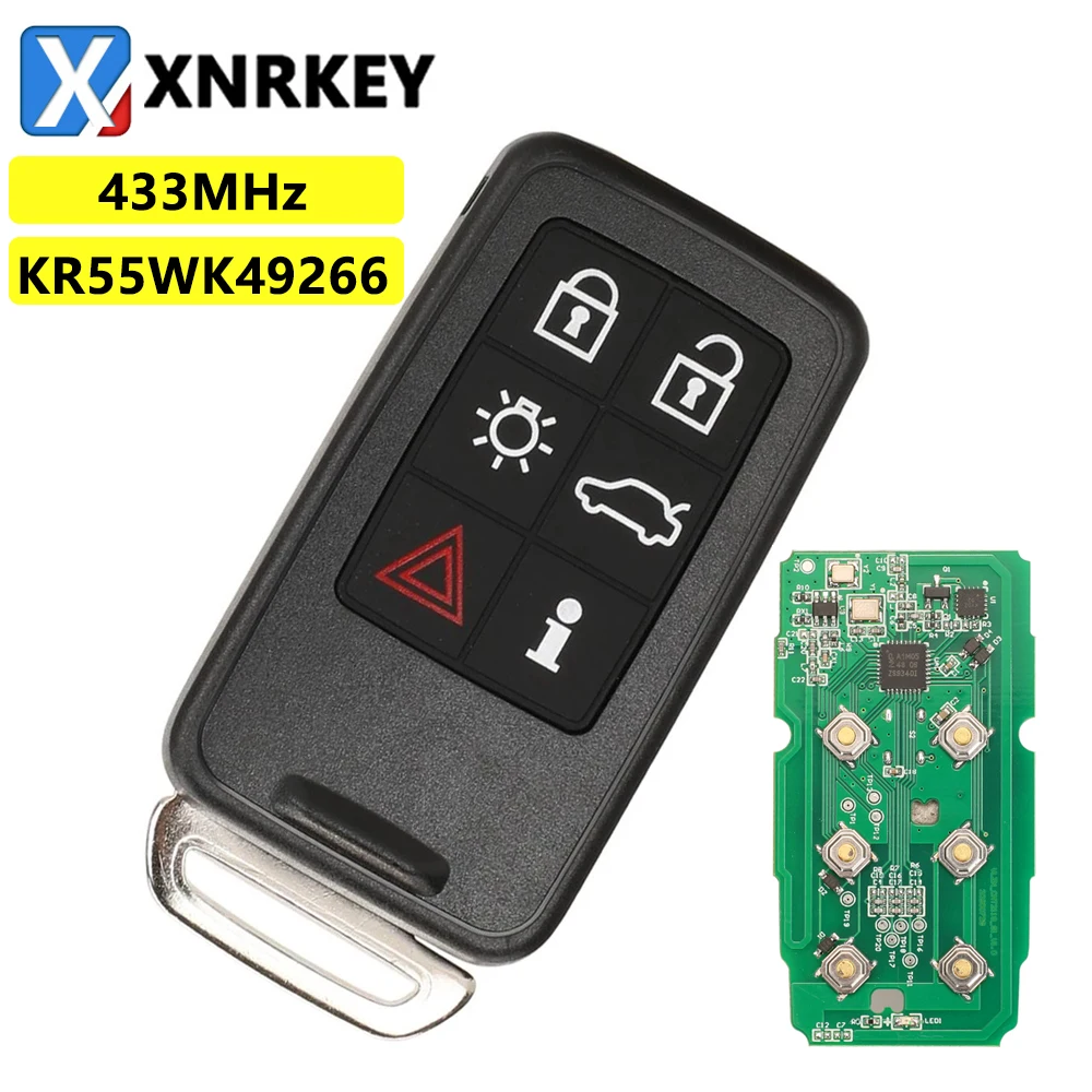 

XNRKEY 6 Button Smart Remote Car Key Fob Control 433/868MHZ For Volvo S60L/XC60/S80L/V60/V40 KR55WK49266 Full Keyless-Go Entry