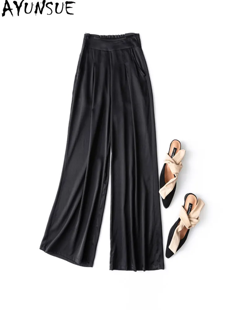 Tcyeek 93% Real Silk Pants for Woman Clothes Thin Style Casual Pants Women Summer Long Trousers Comfortable Pantalones Mujer