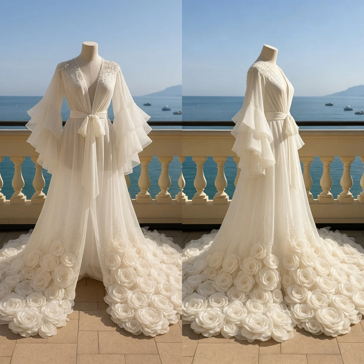 Graceful Womens Prom Dress 3D Flower Bridal Morning Robes Bridesmaid Pajamas For Photoshoot Wedding  Customized