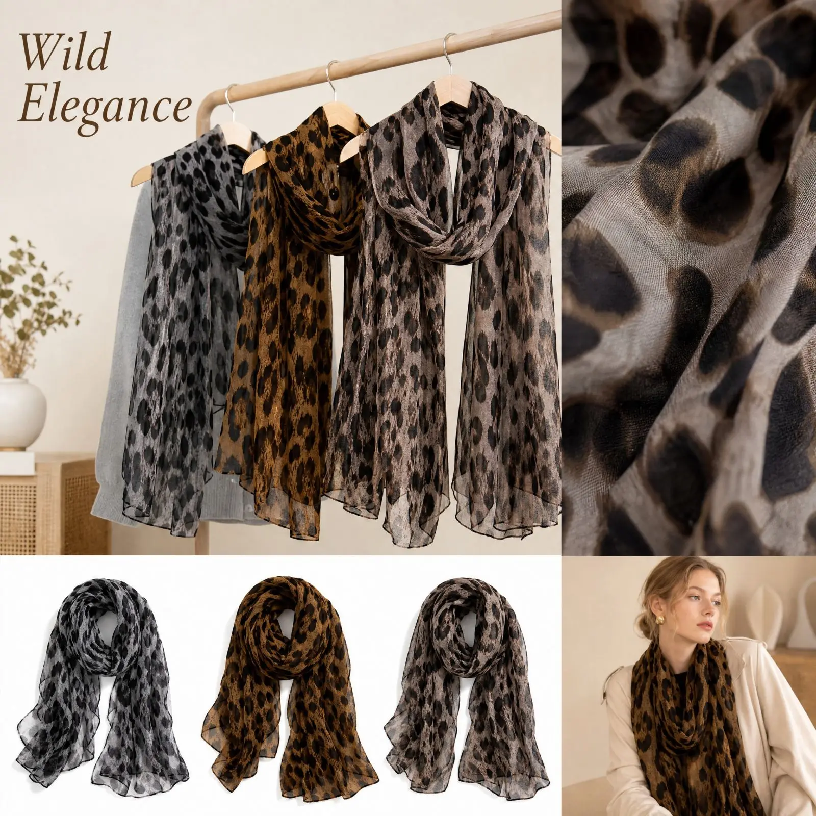 Wild Elegance Scarf Leopard Print Versatile Women Fashion Long Shawl Wild Elegance Scarf Versatile Soft Neck Accessory Wrap 2026