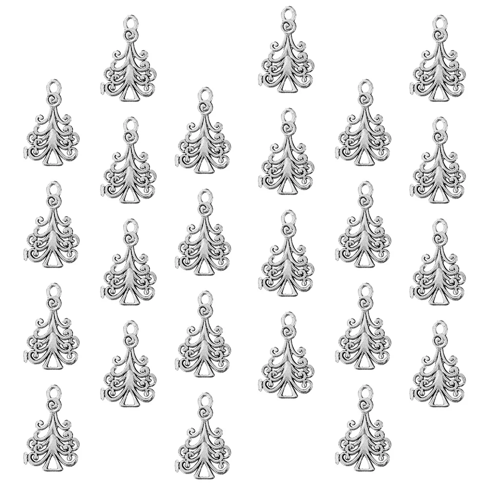 

50 Pcs Christmas Tree Pendant Charms Alloy Material Wear Resistant Jewelry Making Supplies Silver Color DIY Accessories