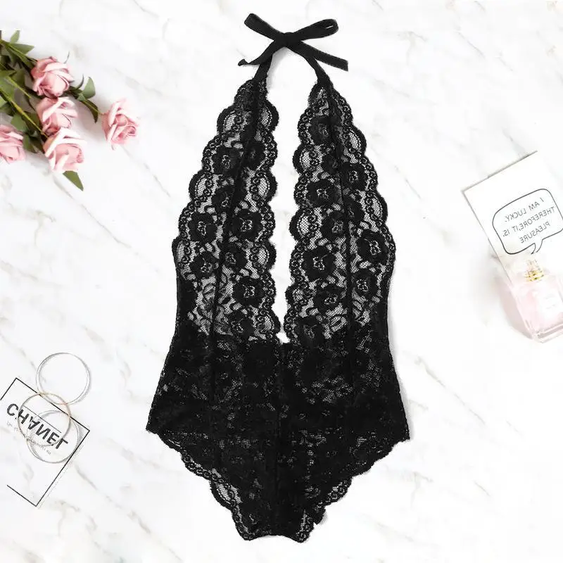 Sexy Women's Underwear Lace Hollow Bow Backless Bodysuit Teddy Babydoll Erotic Costume Exotic Porn Lingerie Set image 2