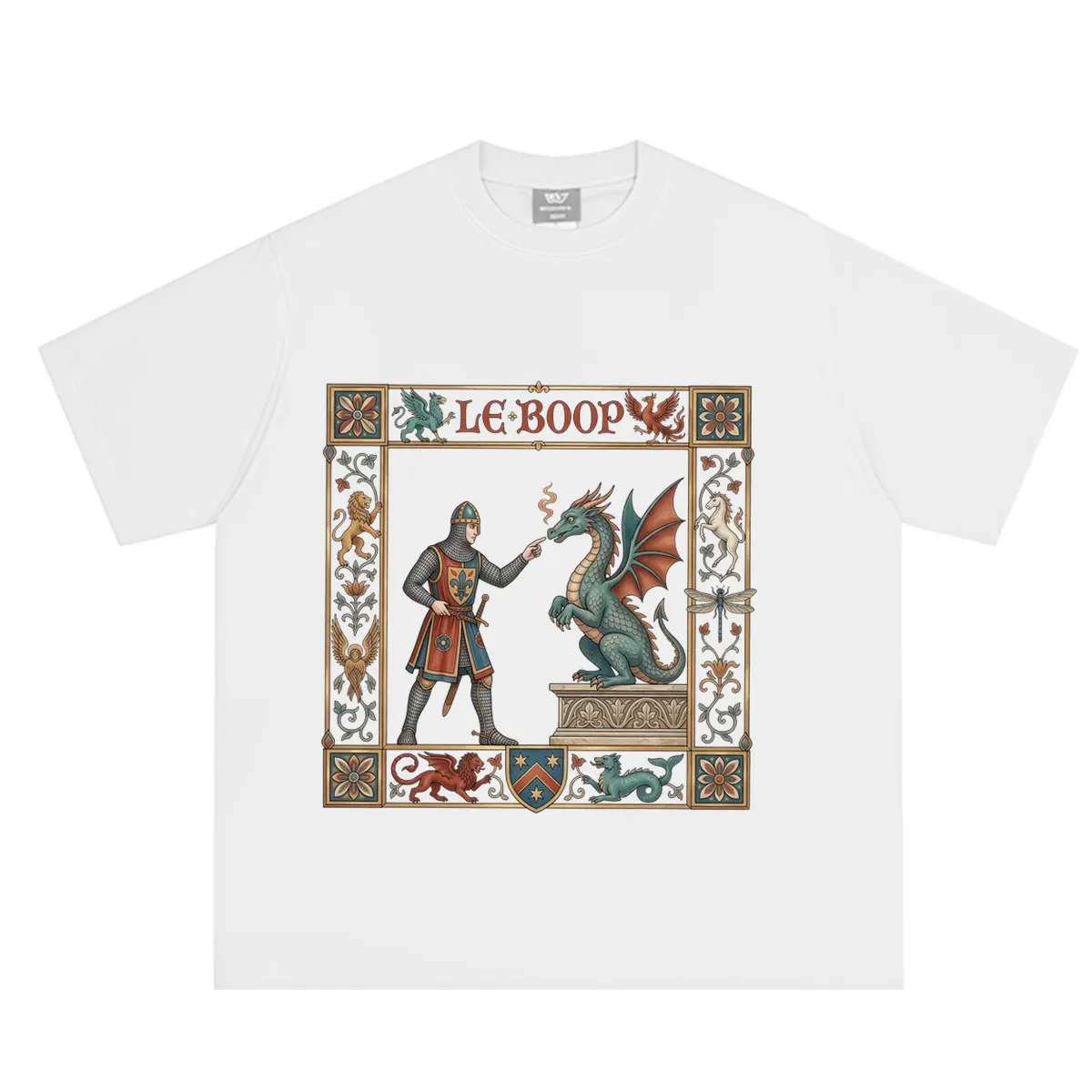 Le Boop Medieval Knight Dragon Funny Vintage Print T-Shirt Men Women Casual Loose Tshirts Summer Cotton fashion T-shirts tops