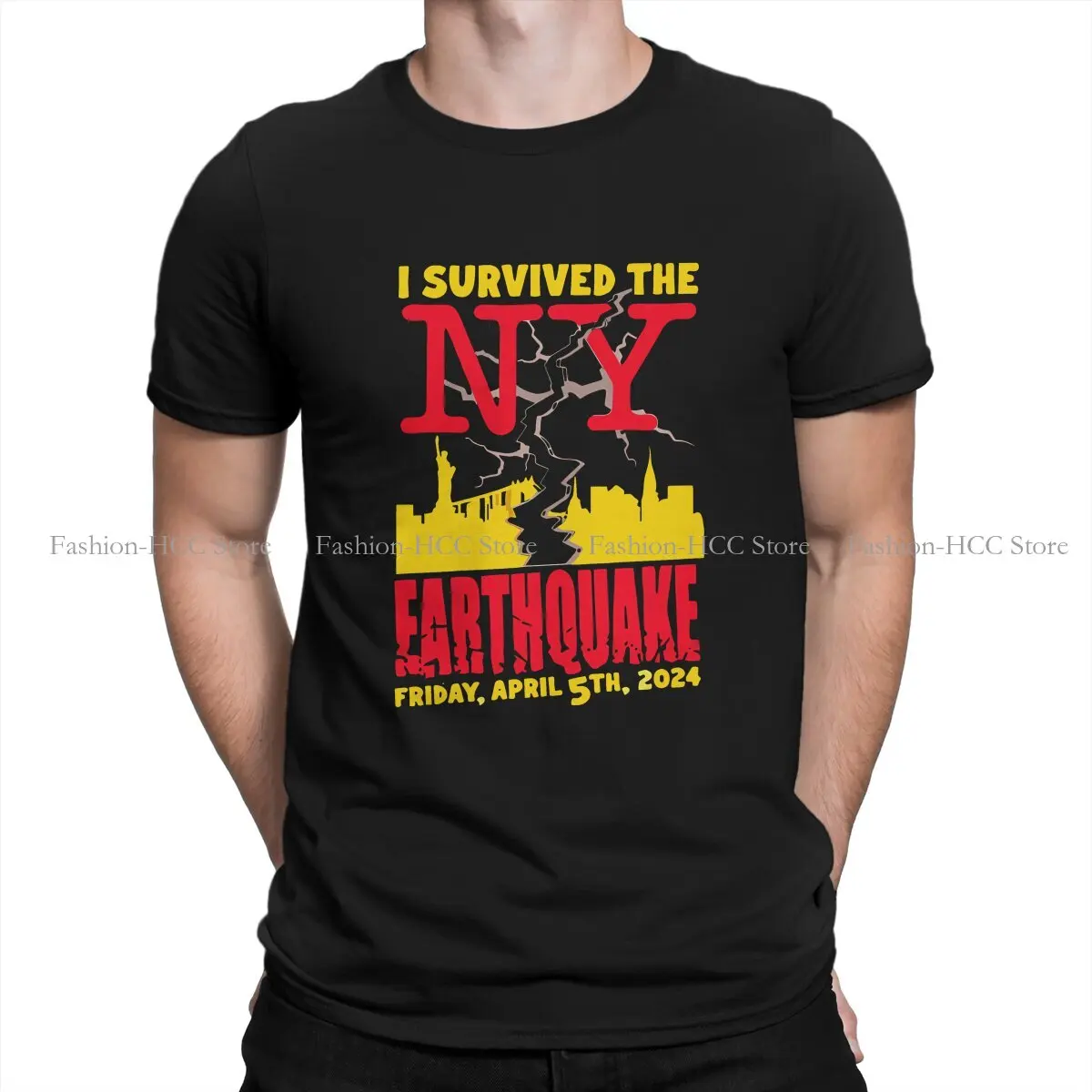 I Survived The NYC Earthquake Polyester TShirts Cool Distinctive Men's T Shirt Funny Tops