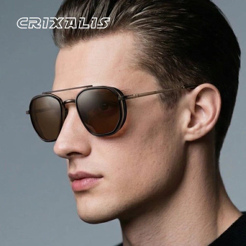 CRIXALIS Modische polarisierte Sonnenbrille für Herren, schwarzer Metallrahmen, für Reisen, formelle Anlässe und Alltag, Sonnenbrille UV400