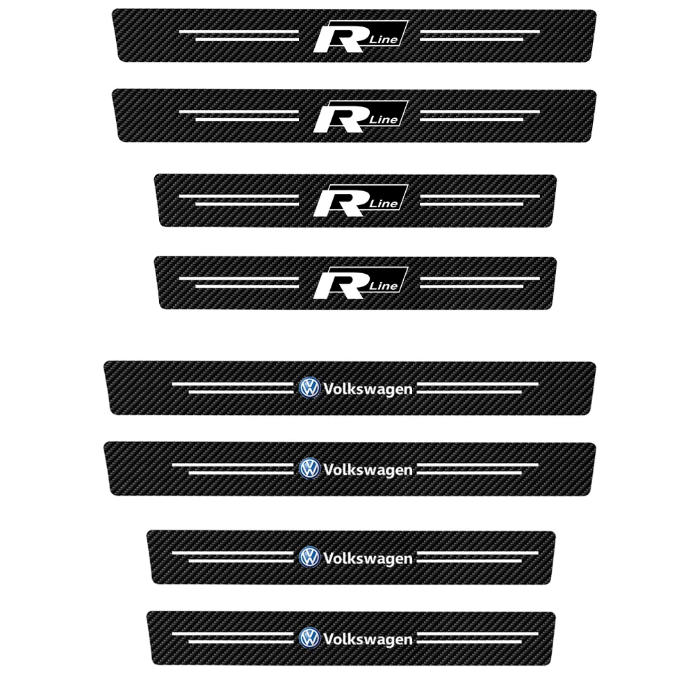 4PCS Black Pu leather Car Door Sill Threshold Anti-scratch Protector Stickers Auto Accessories For VW RLINE POLO golf passat GTI