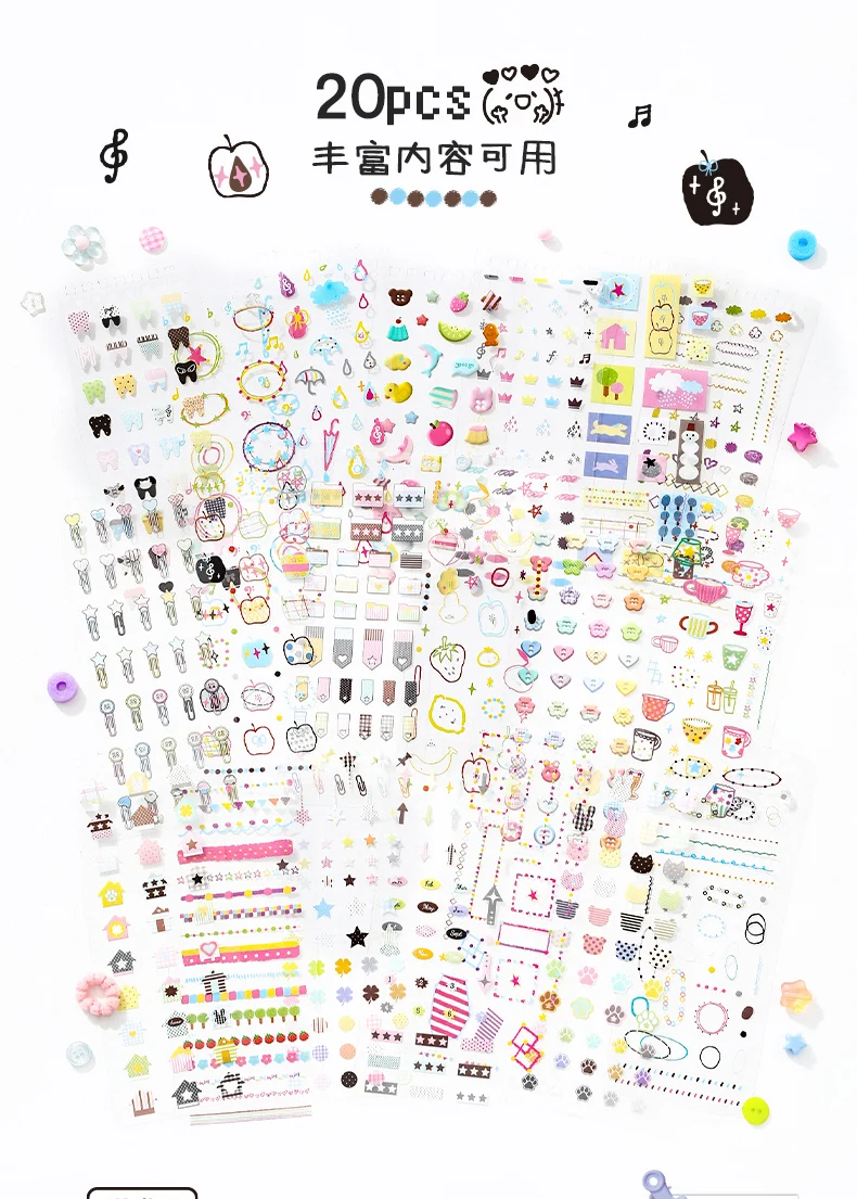 20 Blatt Moment Collection Kawaii Ins Small Element Label PET Stanzstickerbuch DIY Scrapbook Kreative Ästhetik Schreibwaren – Detail 3
