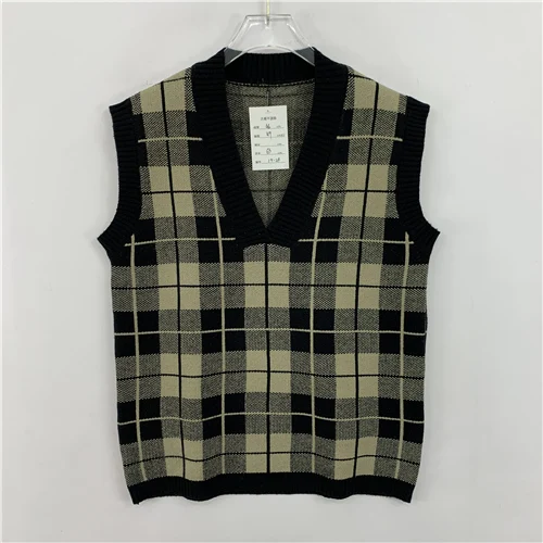 Vintage Oversized Knitted Sweater Vest Floral Color Blo Diamond Pattern Woolen Open Cardigan Women's Sweet Sle Spring Aut...