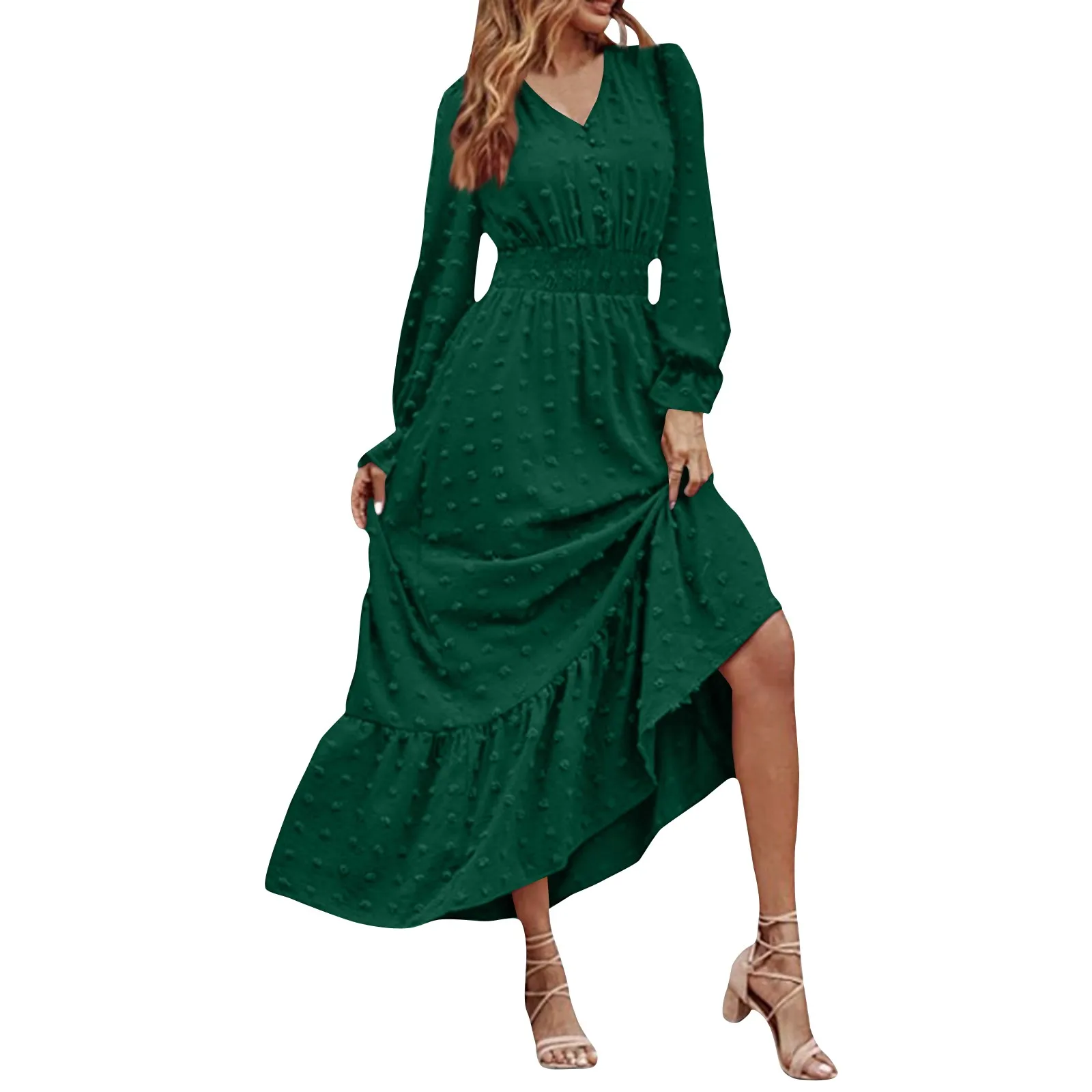 

Женское платье-макси с длинным рукавом, длинным рукавом и поясом на резинке