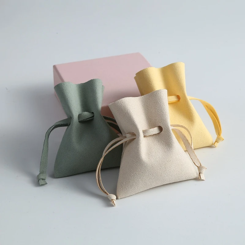 Drawstring Bundle Flannel Bag Earrings Ring Happy Candy Packaging Microfiber Imitation Leather Jewelry Storage Bag