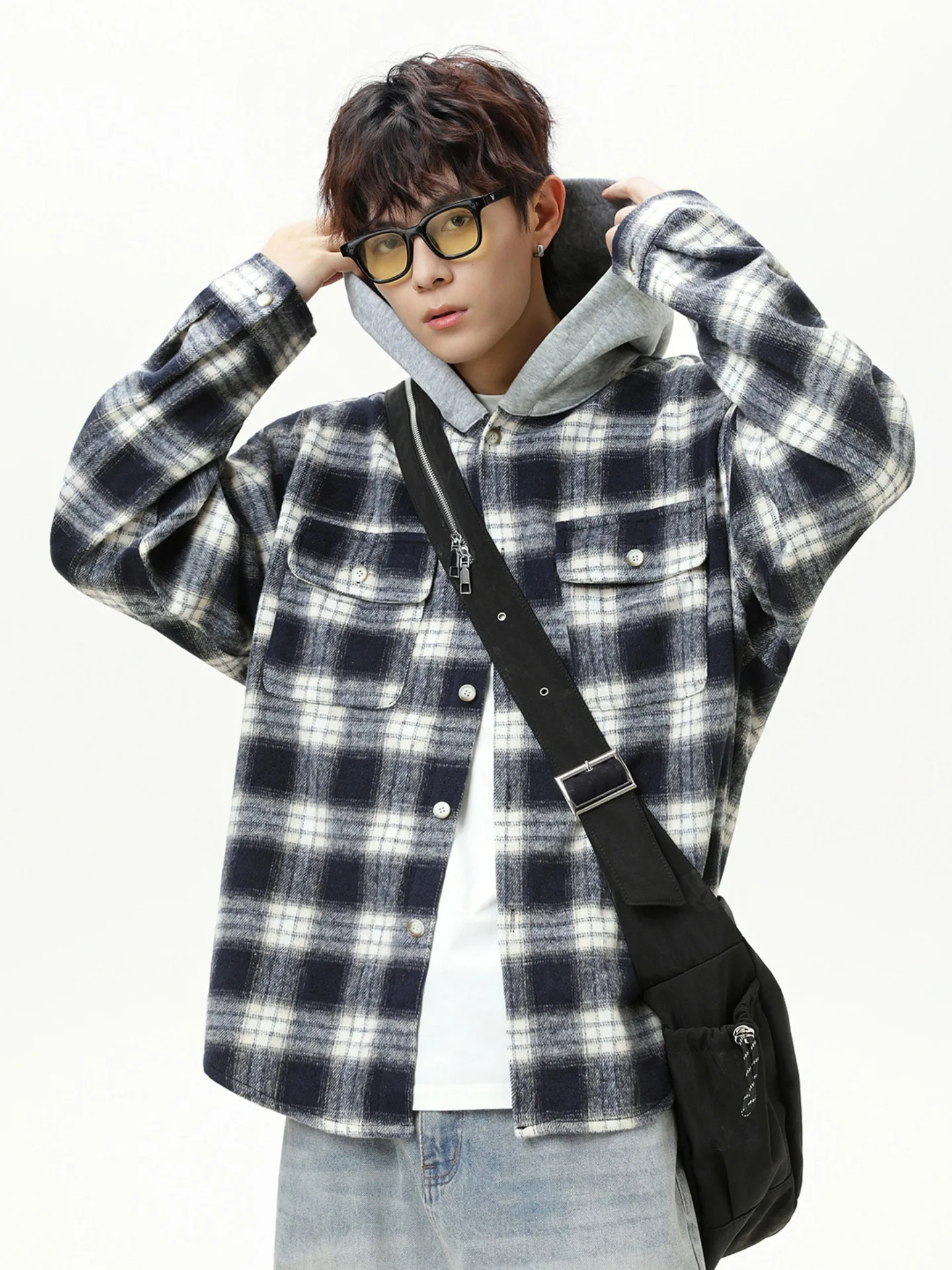 

Матовая фланелевая куртка-рубашка, мужская цветная куртка с капюшоном, открытая передняя часть, длинный рукав, рубашка большого размера, пальто, винтажное пальто унисекс для пар, осень