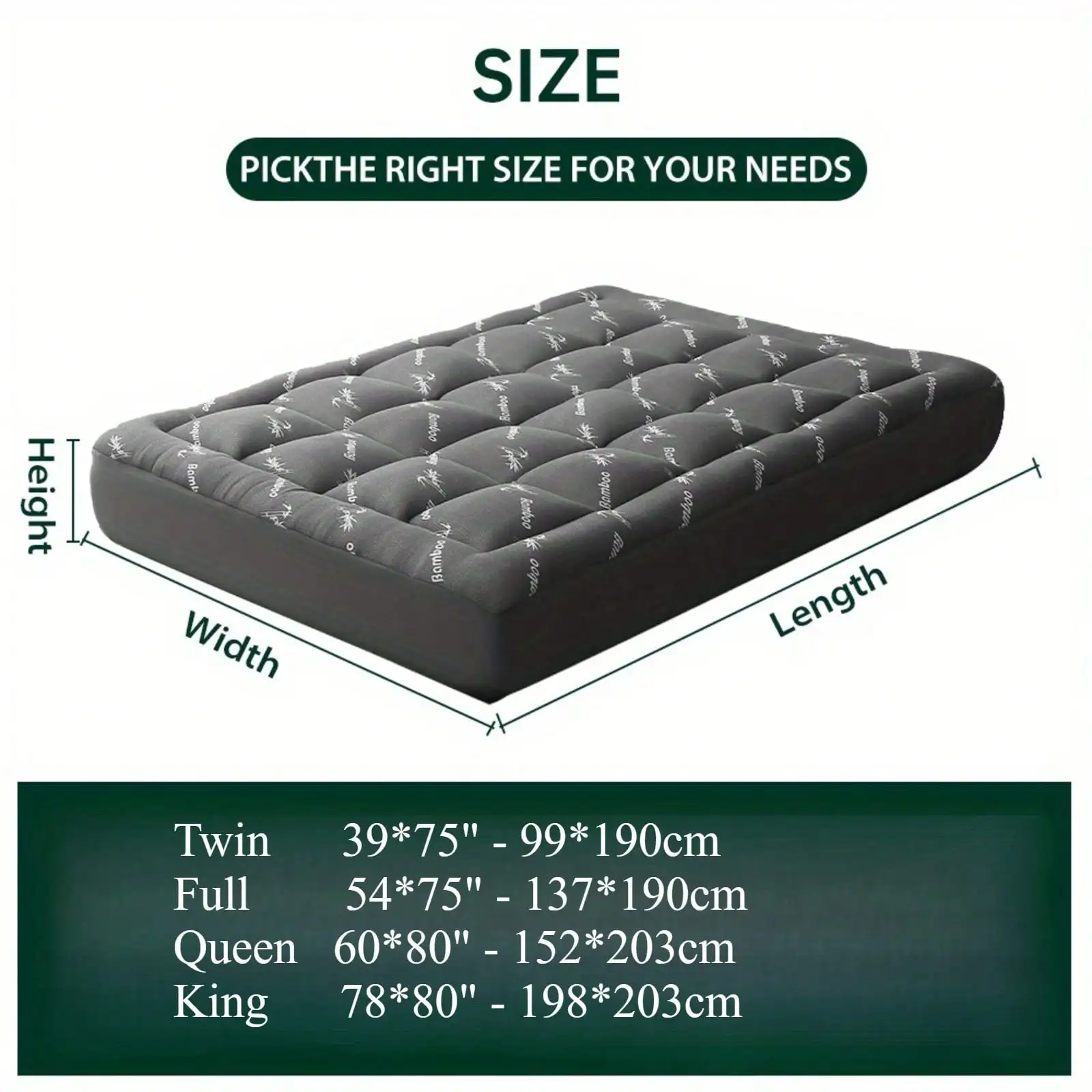 Bamboo Fiber Pillow Mattress Topper - Thick Mattress Pad With High Quality Bottom, Breathable & Cool Mattress Topper Soft Mattress Cover With 8-21inch Deep Pocket