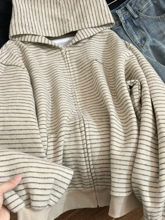 

Свободный крой, полосатая толстовка с длинными рукавами, оверсайз, повседневная одежда, осень-зима, женская толстовка больших размеров, удобный свободный топ