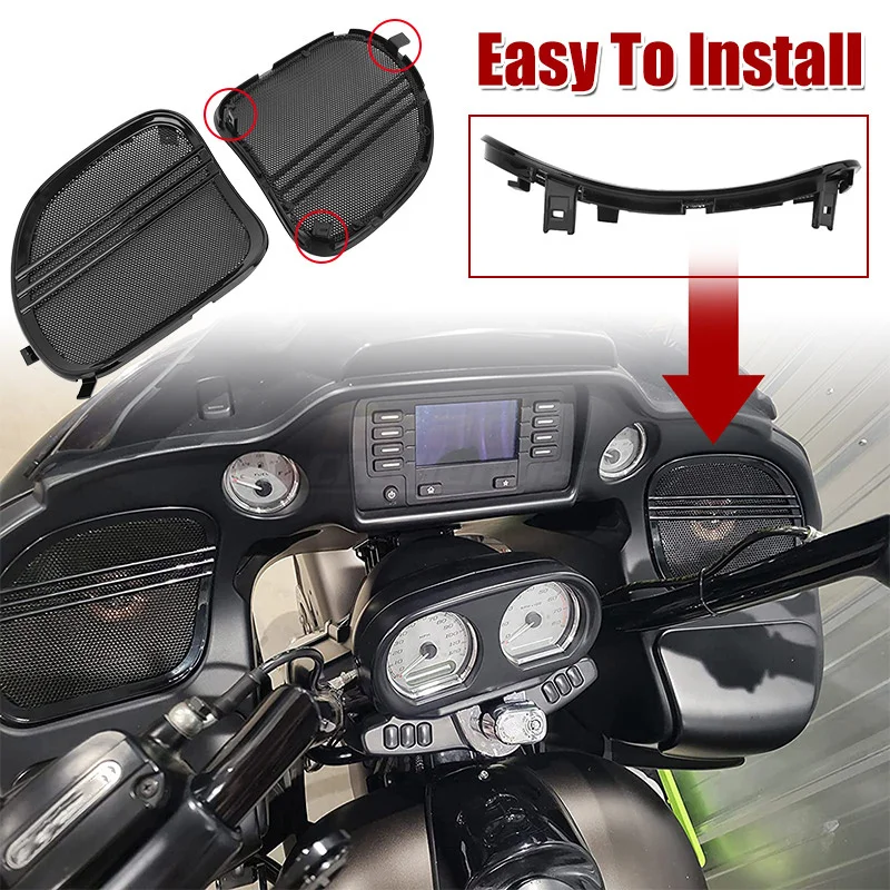 Motorcycle Black Tri-Line Speaker Grill Horn Cover For Harley Touring Road Glide Limited FLTRK Special FLTRXS 2015-UP