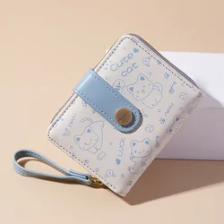 Cartera japonesa con diseño de gato para mujer, tarjetero corto con cremallera para estudiantes