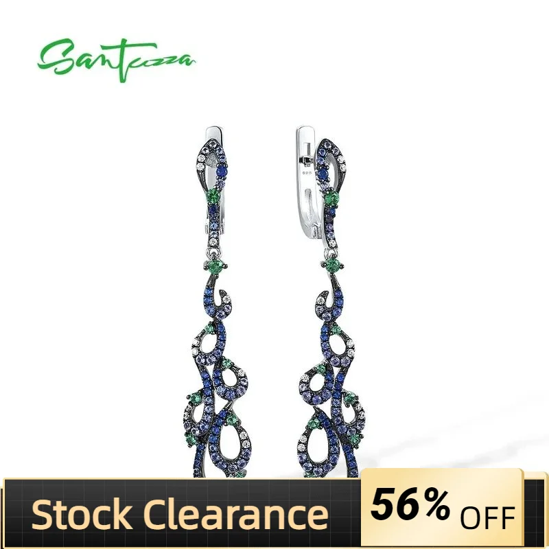 

SANTUZZA висячие серьги из стерлингового серебра 925 пробы для женщин, синий/зеленый шпинель, нано-цирконий, линейные модные изящные шикарные ювелирные изделия