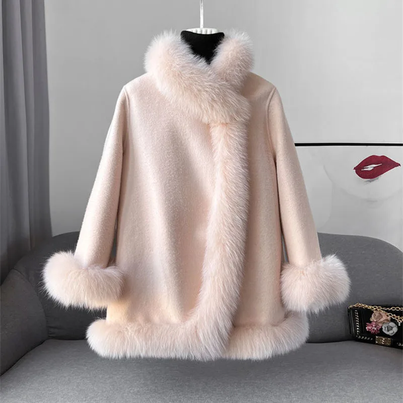 Autumn Winter Jacket Cloak Imitation Fur Coat Ladies Double-Sided Wool Coats New Women\'s Female Outerwear Fashion Women Clothing