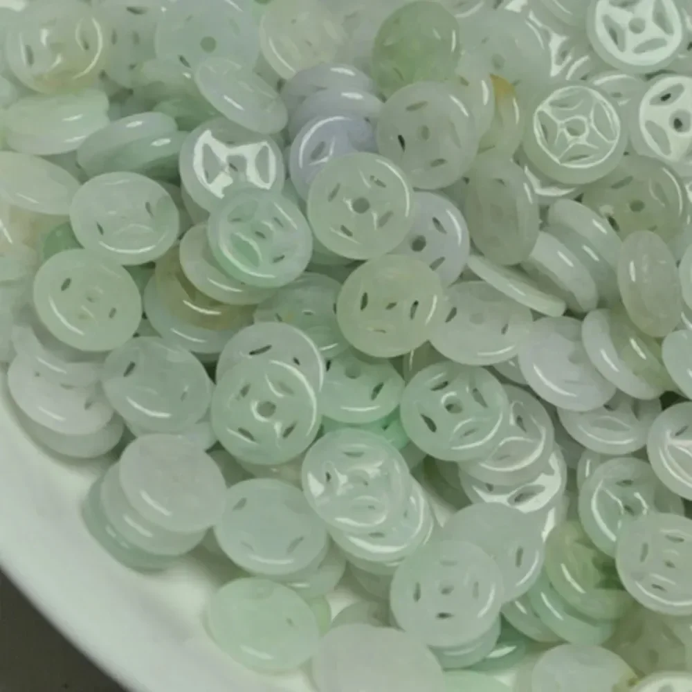 Jade Money Buckle Loose Bead Accessories Wholesale, Ice Glutinous Jadeite Light Green Money Buckle Loose Parts Jewelry Making