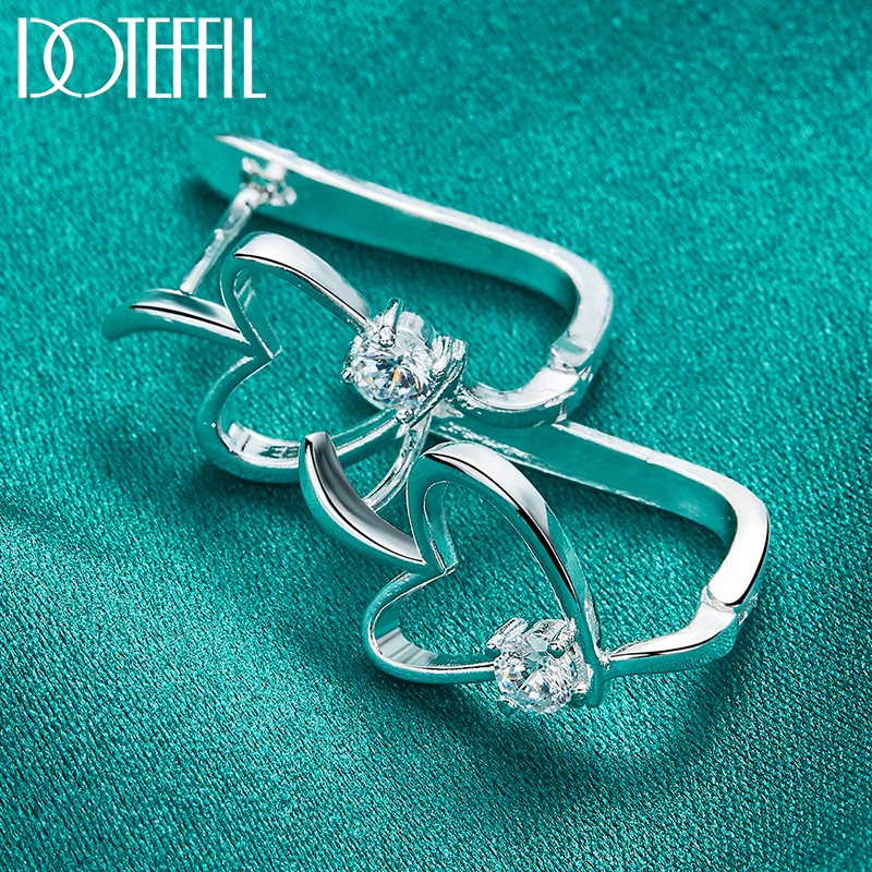 Doteffil 925 Sterling Zilver Hart Ingelegde Kristallen Oorbel Voor Vrouw Charme Verlovingsfeest Bruiloft Sieraden Cadeau