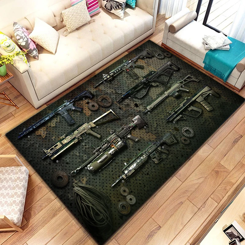 3D Rifle Pistol Revolver Gun Cartoon Area Rug,Carpet Rug for Living Room Bedroom,Kitchen Doormat Bathroom Anti-slip Floor  cool