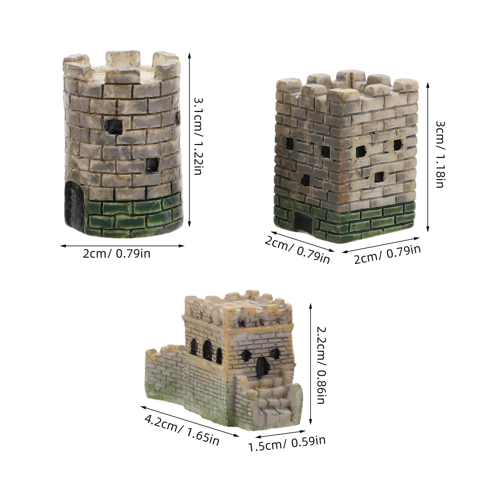 3Pcs Micro Landscape Architecture Set Vintage Round Fortress Square Castle China European Resin Sand Table Decor for Display view 5