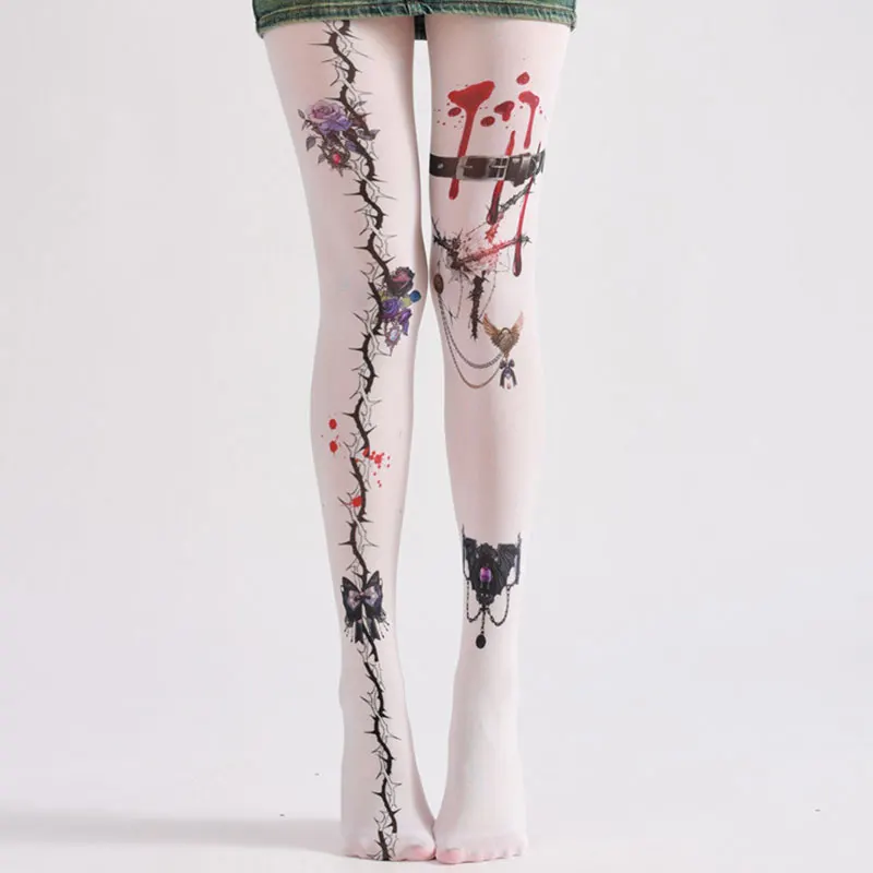 

sexy porno lingerie Print tight-fitting pantyhose Halloween cosplay Rose Bloodstain Socks fetish accessories hot Erotic costume