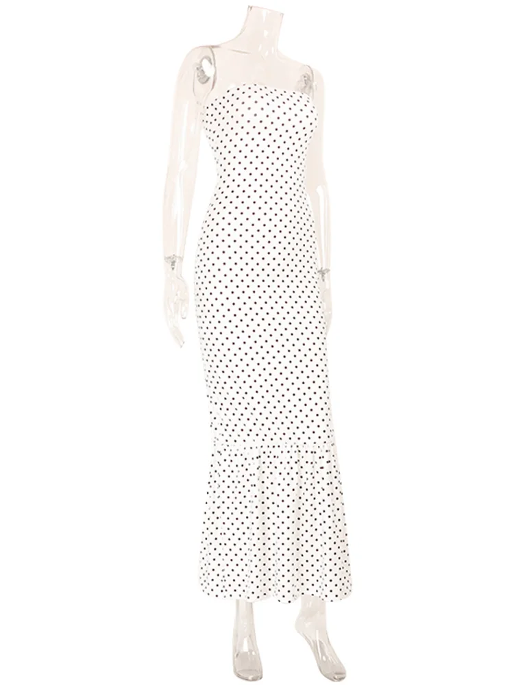 Ahagaga Fashion Strapless Women Dot Dresses Wrapping Chest Sleeveless Regular Causal Beach Style Trumpet Sheath Female Vestidos