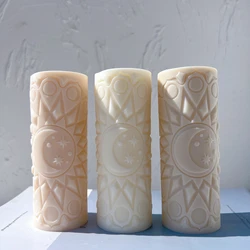 Moon Mandala Silicone Candle Mold Geometric Pillar Column Soy Wax Mould Cylinder Abstract Art Decorative