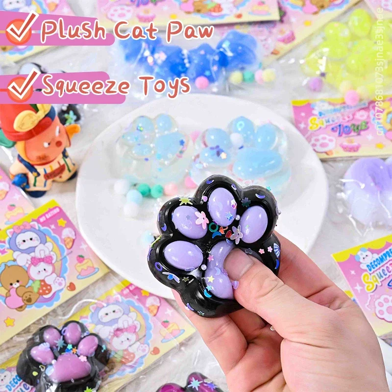 Cat Paw Mochi Squishy Fidget Toys Stress Release Toys Cute Plush Sensory Silicone Slow Rebound Pinch Decompression Toy Gifts