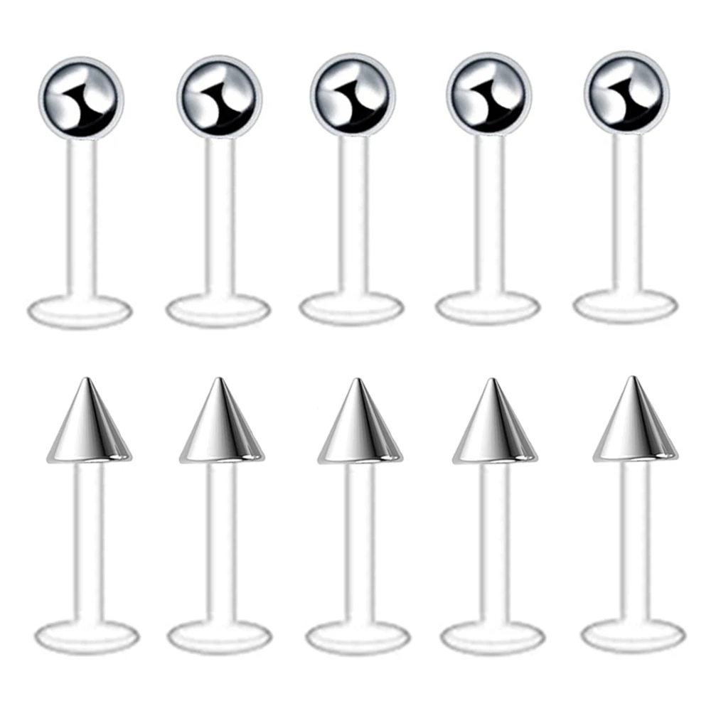 10/20/30X سيليكون شفاف 6 مللي متر-12 مللي متر بار Labret مونرو الشفاه مسمار الصلب 3 مللي متر الكرة مخروط الأذن الأنف الدائري ثقب 16 جرام