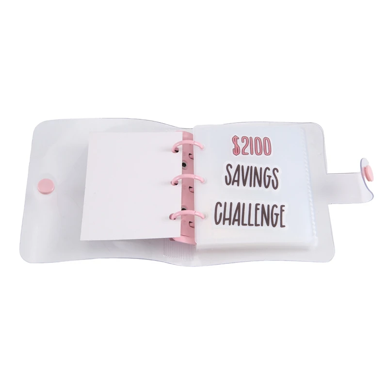 2100 Savings Challenge Binder ประหยัดเงิน Challenge Mini Budget Binder พร้อมซองเงินสด PVC สีชมพู 1 PCS