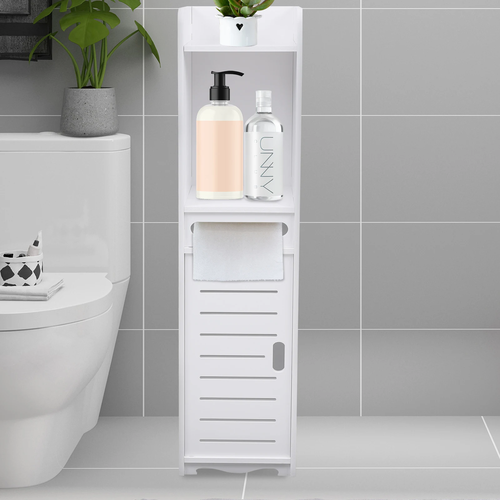 Modern Bathroom Storage Cabinet Wood Plastic Panel Freestanding Toilet High Narrow Shelf White 20x20x80cm