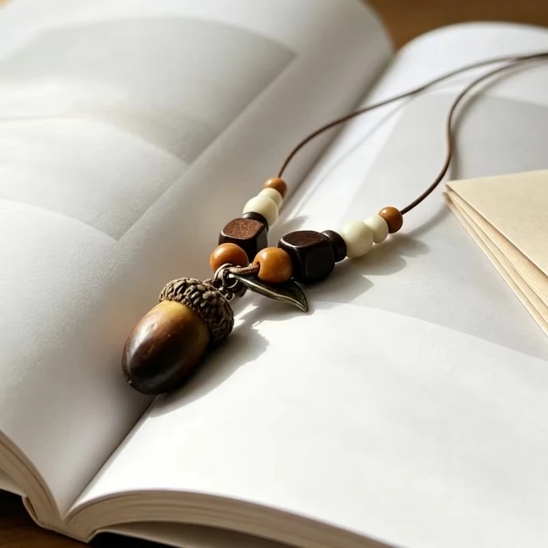 FTCY Vintage Acorn Pendant Necklace For Women  Bohemian Artistic Beaded Long Rope Necklace Fashion Personality Jewelry Gift view 5