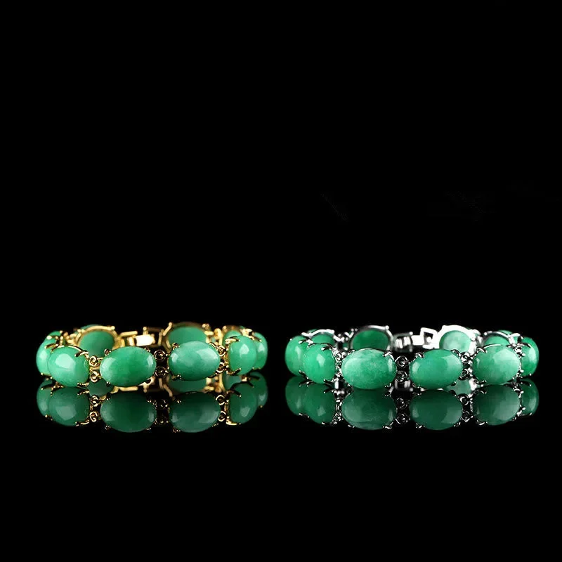 

925 Silver Green Jade Love Heart Bracelets Women Bangle Bracelet Jewelry Real Natural Bead Emerald Gift Gemstone Amulets Chinese