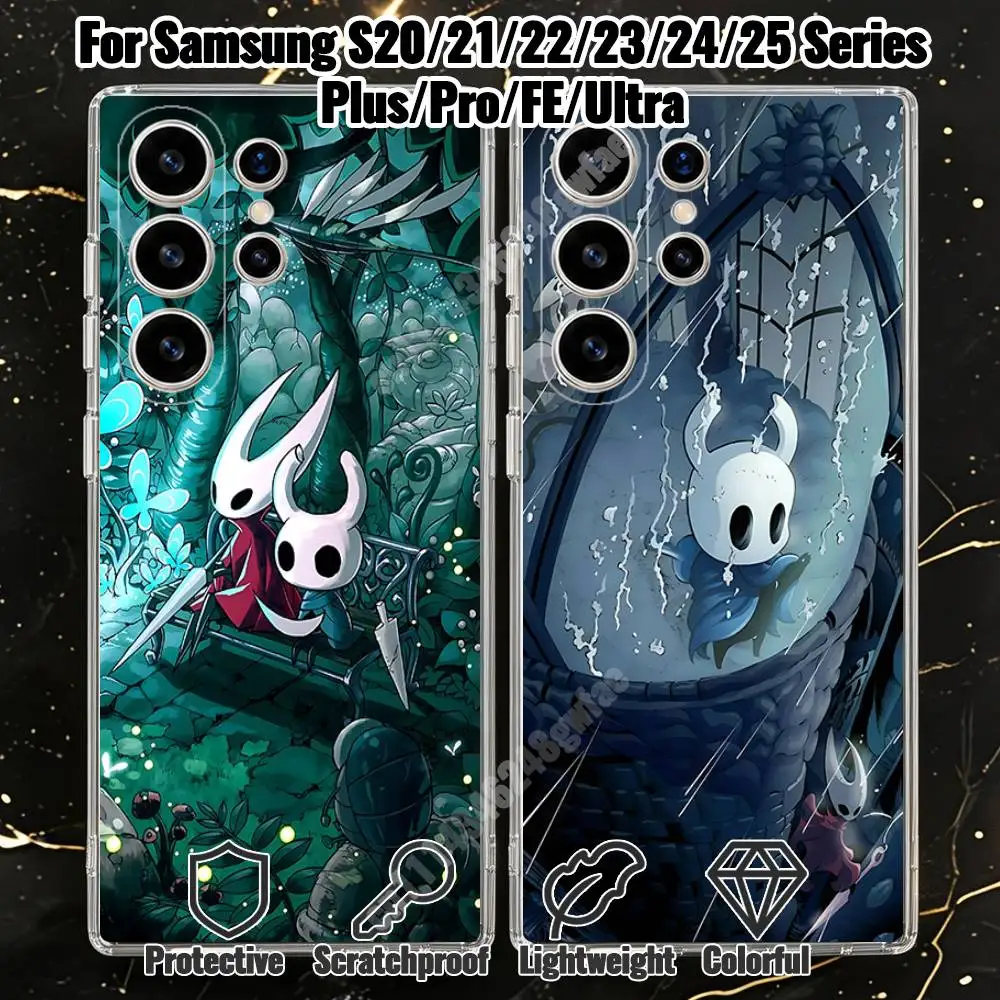 Hollow Knight Hornet & The Knight Phone Case for Samsung Galaxy S20 21 Ultra Plus S22 23 FE Lite S24 25 Transparent Cover