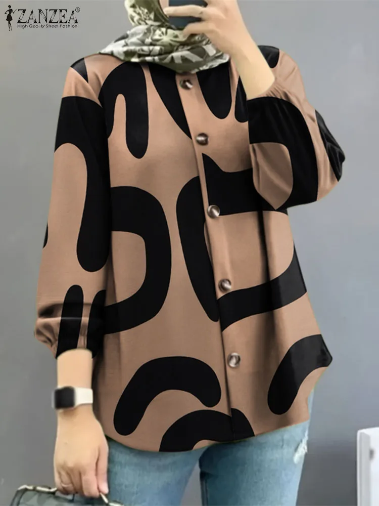 

ZANZEA Women Muslim Floral Printed Shirt Fashion Long Sleeve Blouse Vintage Casual Holiday Tops Mujer Dubai Turkey Abaya Blusas