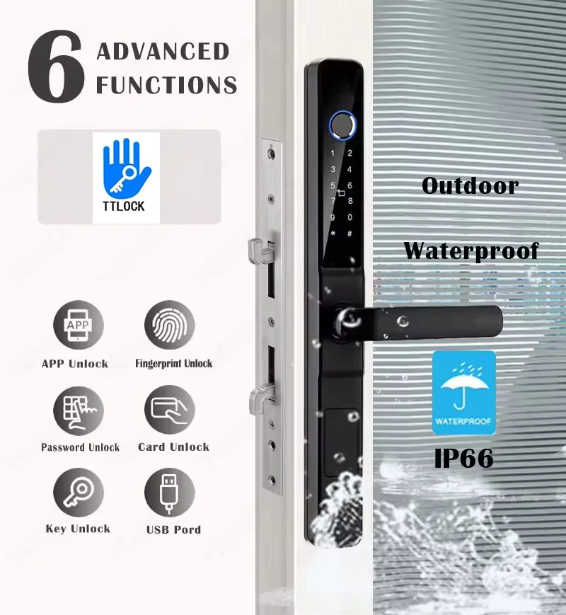 Waterproof Smart Lock Fingerprint TTlock APP Password RFID Card Electronic Digital Door Lock for Sliding Glass Aluminum Door